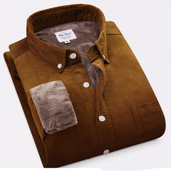 Pure Color Cotton Corduroy Warm Shirt Long Sleeve Men