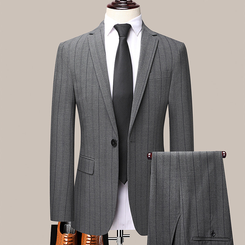 Spring And Autumn New Men's Suit Set Business Wear Slim Striped Two-piece Wedding Suit