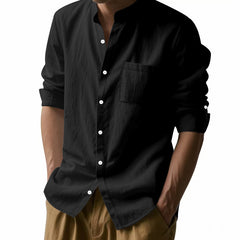 Men’s Stand Collar Pocket Shirt – Long Sleeve