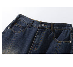 American-style Retro Washed Split Design Denim Shorts For Men