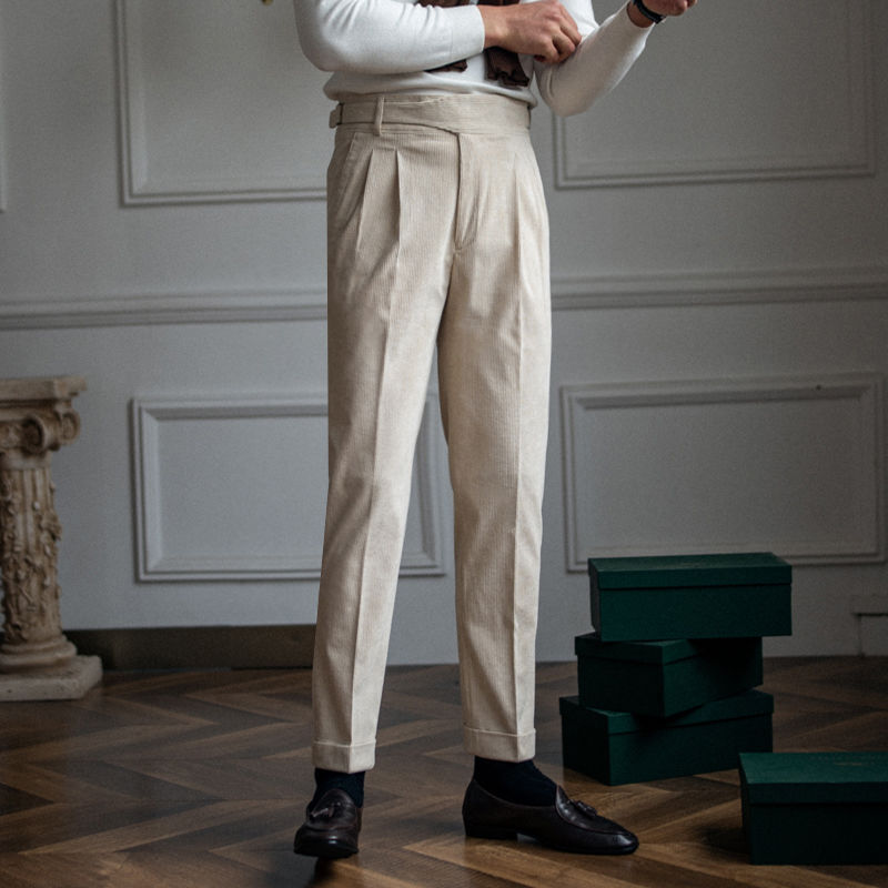 Men’s Corduroy High-Waisted Straight-Leg Casual Pants