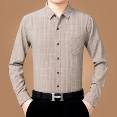 Linen Long-sleeved Business Casual Shirt For Men Cotton And Linen Pockets Non-iron Shirt
