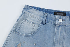 Fashion Holes Raw Edge Denim Shorts Men