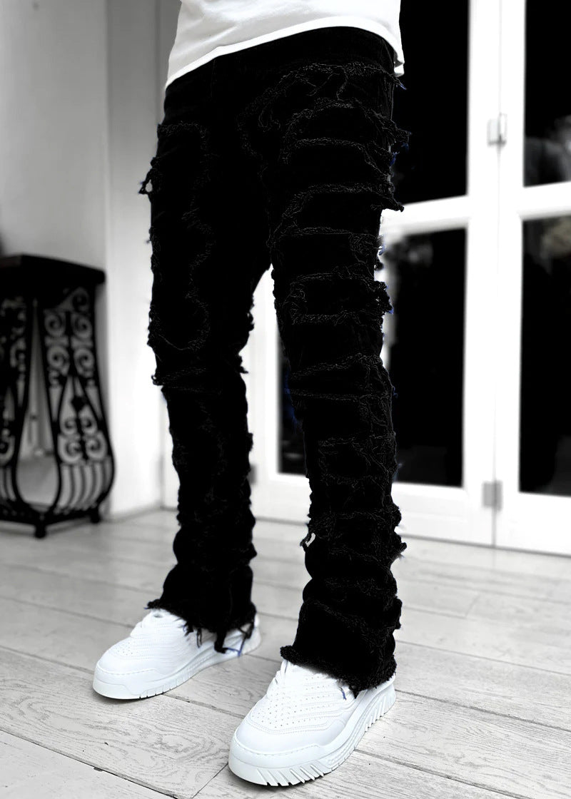 Men’s Ripped Stacked Jeans – Skinny Fit Distressed Denim Pants