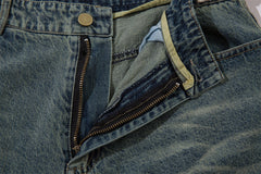 Washed Old Raw Edge Denim Shorts For Men