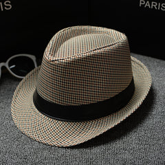 Men’s British Houndstooth Flat Top Sun Hat – Cotton & Linen European Vintage Style