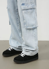 Retro Washed Light Blue Cargo Jeans Male