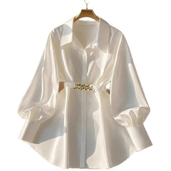 Lantern Sleeve Chain Waist Top