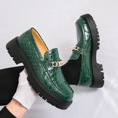 Men’s Autumn Leather Loafers – Thick Bottom Crocodile Pattern Shoes
