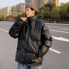 Mens Leather Casual Down Jacket
