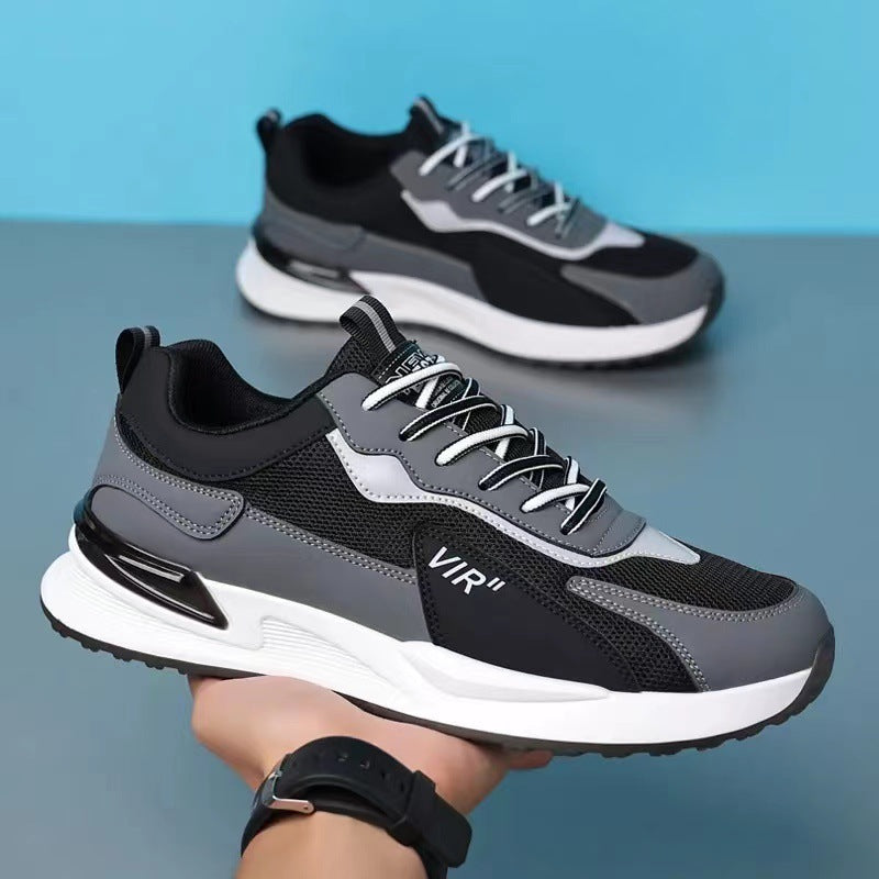 Men’s Color Block Mesh Sneakers – Fashion Casual Lace-Up Outdoor Running Sports Shoes