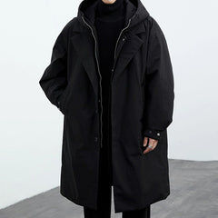 Men’s Trench Coat-Mid-Length Hooded False Two-Piece Coat for Casual & Street Style Wear