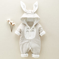Thick Cotton Baby Romper with Chinchilla Hood – Cozy Newborn Onesie for Outdoor & Play