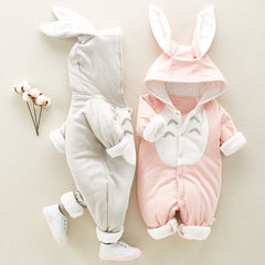 Thick Cotton Baby Romper with Chinchilla Hood – Cozy Newborn Onesie for Outdoor & Play