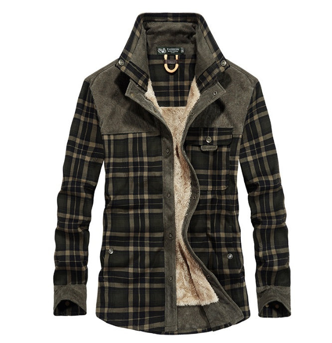 Men's Winter Thicken Warm Fleece Pure Cotton Plaid Jacket
