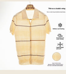 Lapel Casual Fashion Cotton Linen Short Sleeve Knitted Cardigan