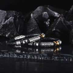 Men’s Vintage Braided Leather Bracelet – Titanium Steel Clasp, Classic Fashion Jewelry