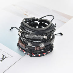 Men’s Alloy & Cowhide Multilayer Leather Bracelet – Vintage Rugged Fashion Jewelry
