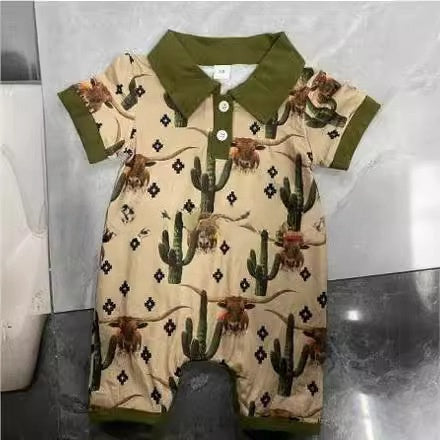 Boy Western Element Short Sleeve Rompers