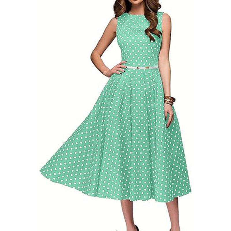 Women’s Vintage Polka Dot Dress – Sleeveless Retro Summer Cocktail Dress