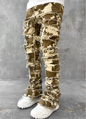 Men’s Ripped Stacked Jeans – Skinny Fit Distressed Denim Pants