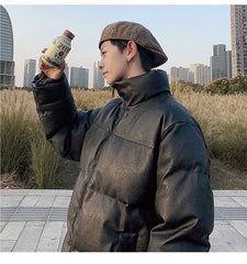 Mens Leather Casual Down Jacket