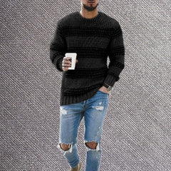 Men's Casual Striped Knitted Round Neck Pullover Sweater