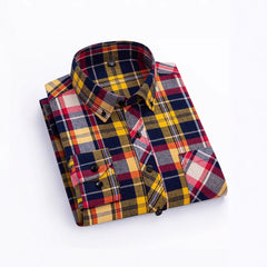 Men's Cotton Long Sleeve Brushed Plaid Leisure Work Daily Shirt