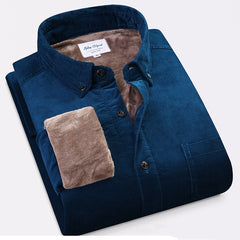 Pure Color Cotton Corduroy Warm Shirt Long Sleeve Men
