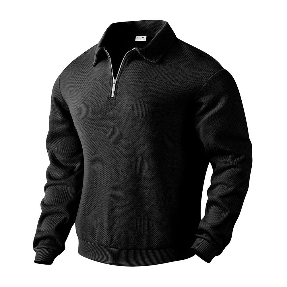 Lapel Jacquard Half-zipper Sweatshirt Fashion Solid Color Long-sleeved Tops For Men