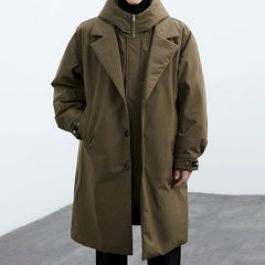 Men’s Trench Coat-Mid-Length Hooded False Two-Piece Coat for Casual & Street Style Wear