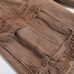 Distressed Washed Denim Cargo Pants Shorts For Men