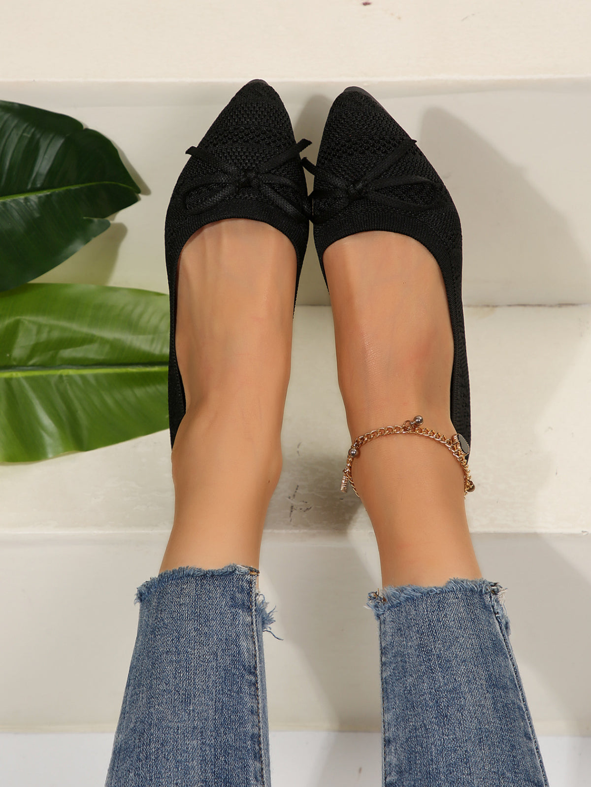 Bow Knitted Loafers – Women’s Fashion Pointed-Toe Flat Shoes