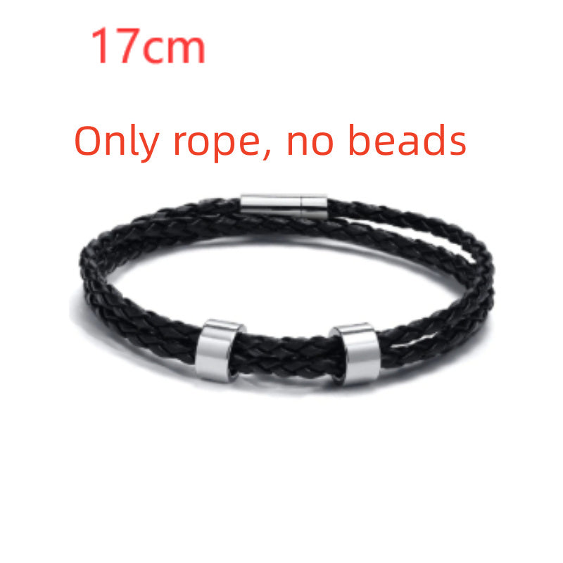 Men’s Black Leather Rope Bracelet – Minimalist Casual Fashion Accessory