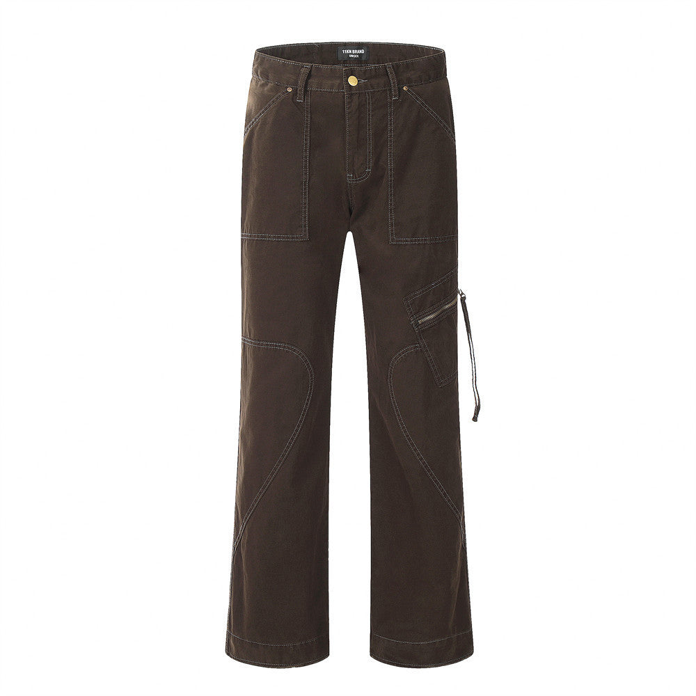 Men’s American Multi-Pocket Cargo Pants – Casual Cotton Denim Utility Trousers
