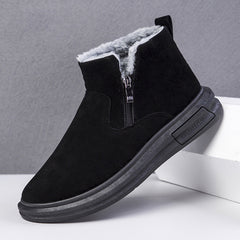 Men’s Winter Snow Boots – Warm Cotton Plush Ankle Boots with Side Zipper, Casual Daily Wear