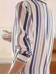 Women’s Long-Sleeve Striped Shirt-Versatile Printed Casual Top for Everyday Wear
