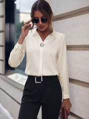 Women’s Elegant Business Shirt Long Sleeve Top with Pearl Buttons for Office & Formal Wear