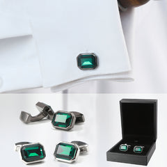 Men's Shirt Button Cuff Emerald Glass Cufflinks