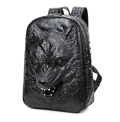 3D Wolf Head Student Backpack Shoulder Bags for Men