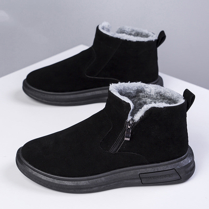 Men’s Winter Snow Boots – Warm Cotton Plush Ankle Boots with Side Zipper, Casual Daily Wear
