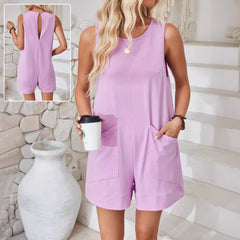 Stylish Women’s Sleeveless Jumpsuit with Pockets  Perfect Summer Beach Shorts & Casual Wear