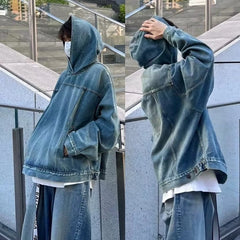 Men’s Retro Hooded Denim Jacket – Stylish Fashion Top for Casual Everyday Wear