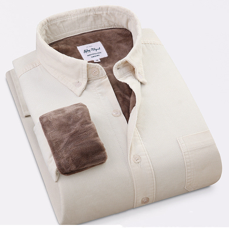 Pure Color Cotton Corduroy Warm Shirt Long Sleeve Men