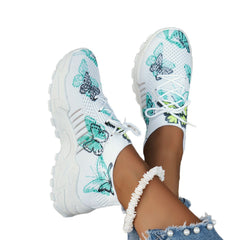 Butterfly Print Mesh Sneakers – Women’s Flat Heel Casual Sports Shoes