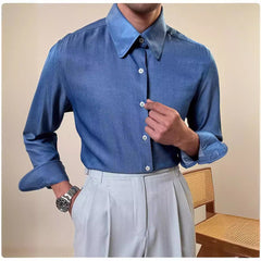 Round Collar Long Sleeve Shirt Men's Casual Business
