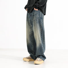 American Retro Hanging Loose Wide Leg Jeans For Men