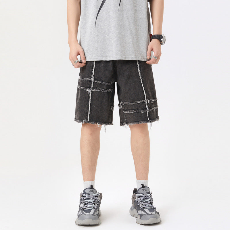Fashion Summer Stitching Denim Shorts Men
