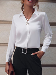 Women’s Elegant Business Shirt Long Sleeve Top with Pearl Buttons for Office & Formal Wear