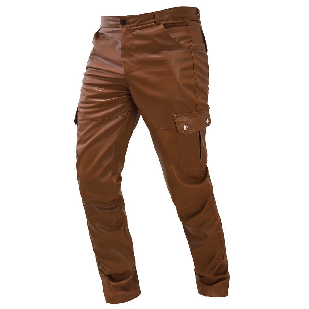 Men’s Leather Pants – Tooling Straight-Fit Casual Leather Trousers for Stylish Everyday Wear